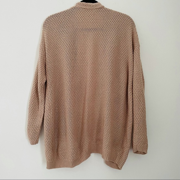 Neutral Mauve Tan Knit Open Cardigan Sweater with Deep Front Pockets - Picture 4 of 13